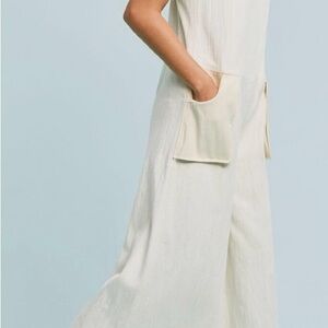 Anthropologie Cream Jumpsuit with Pockets
